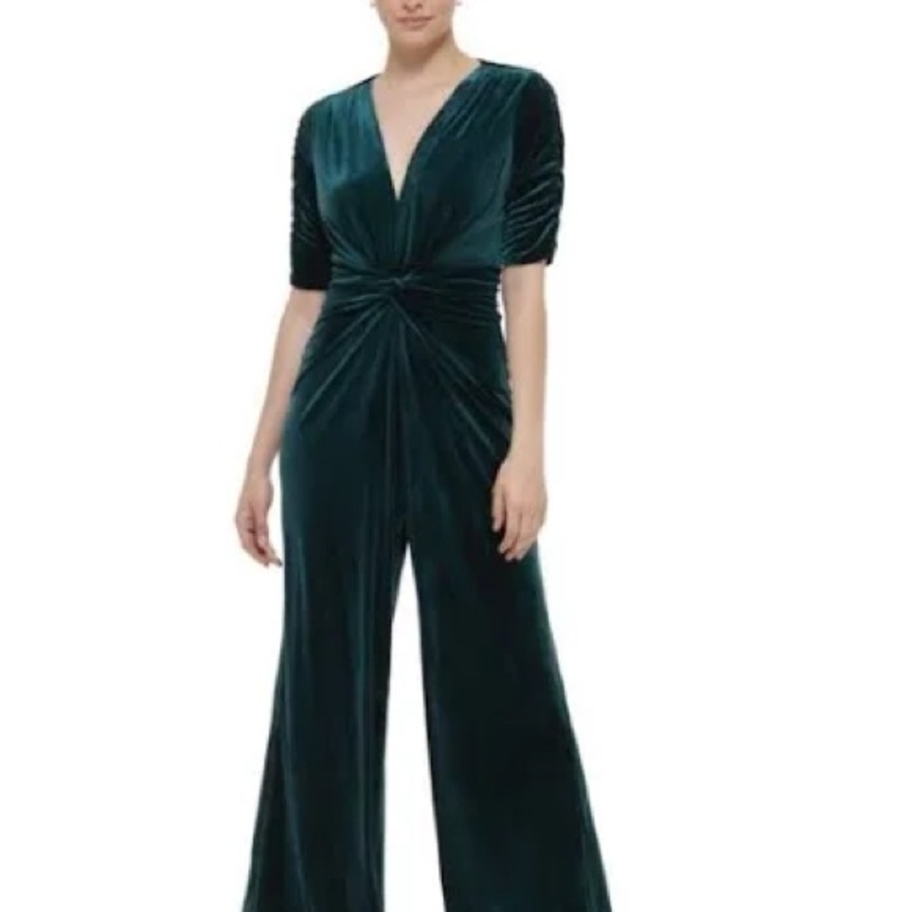 Vince Camuto twist front green velvet jumpsuit
